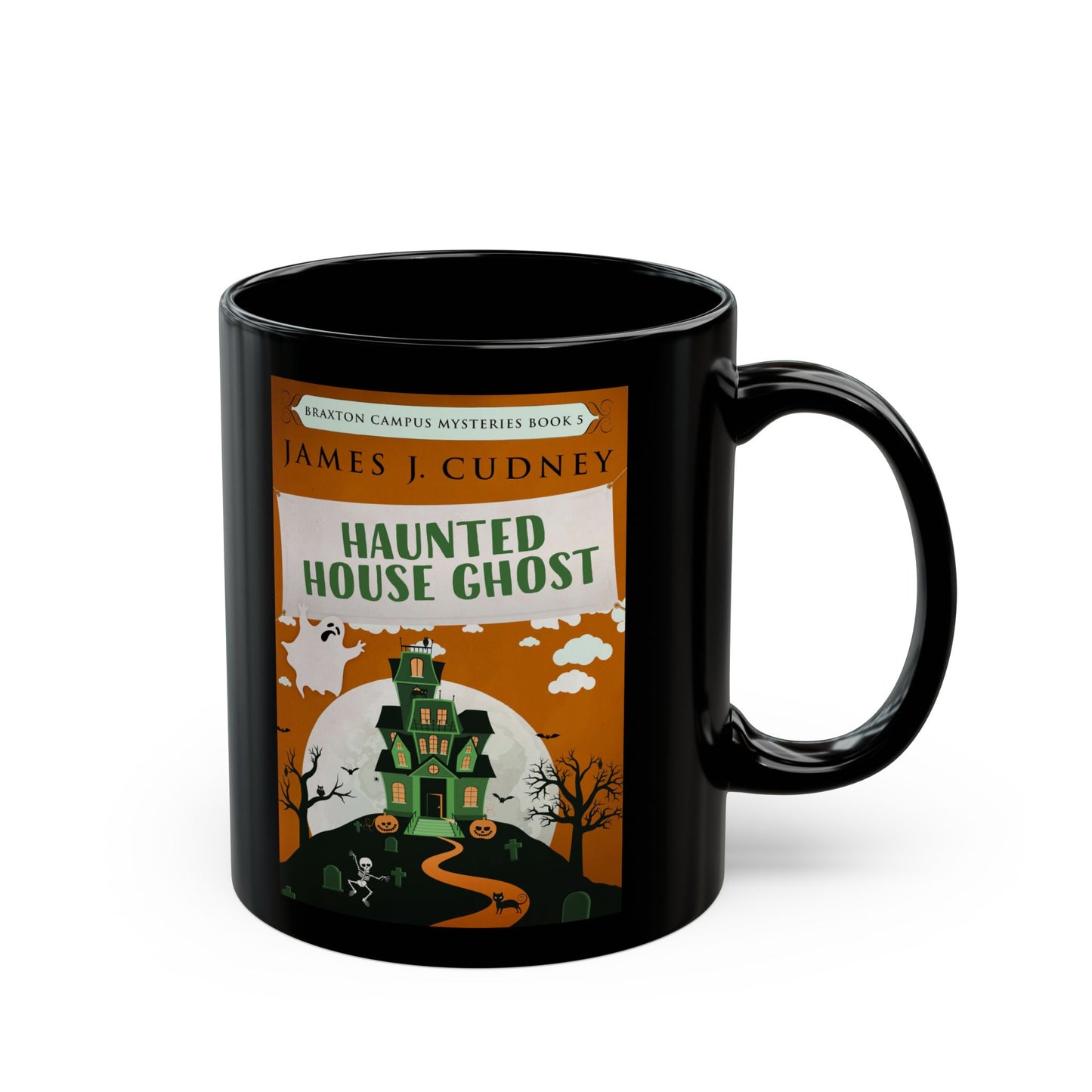 Haunted House Ghost - Black Coffee Mug