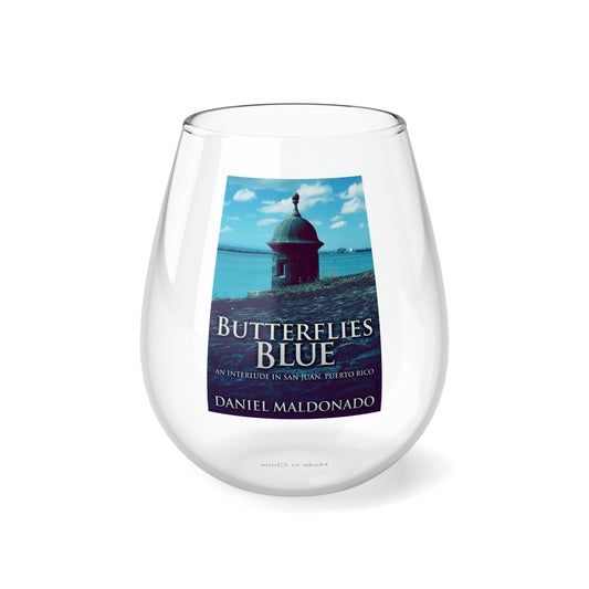 Butterflies Blue - Stemless Wine Glass, 11.75oz
