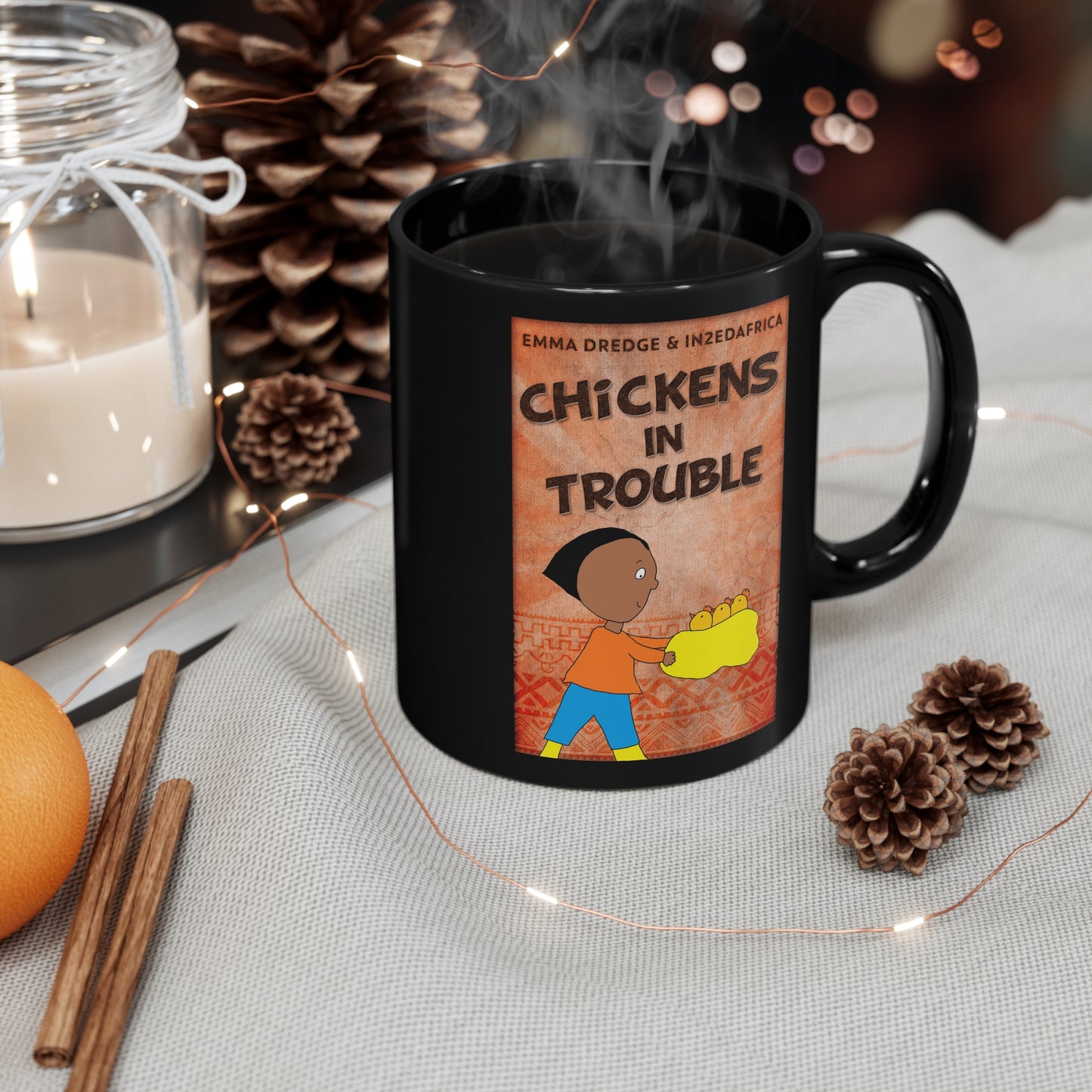 Chickens In Trouble - Black Coffee Mug