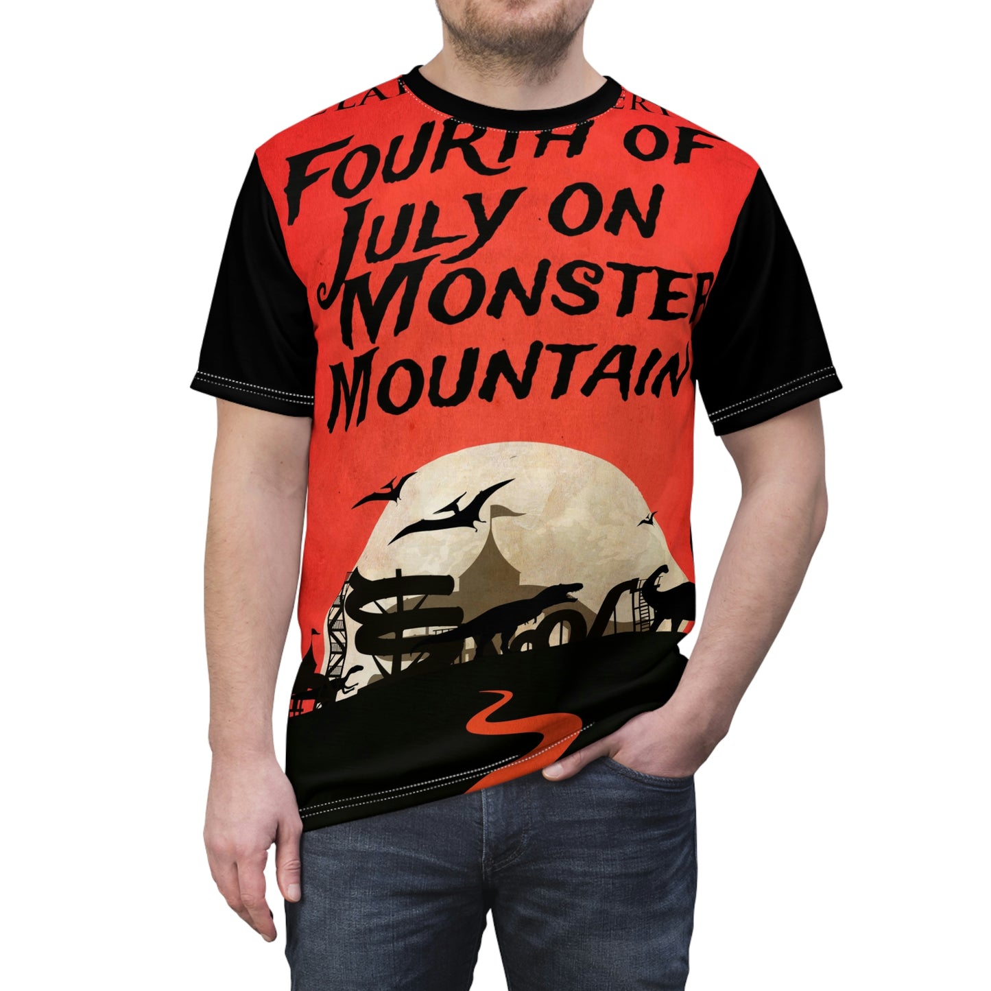 Fourth of July on Monster Mountain - Unisex All-Over Print Cut & Sew T-Shirt