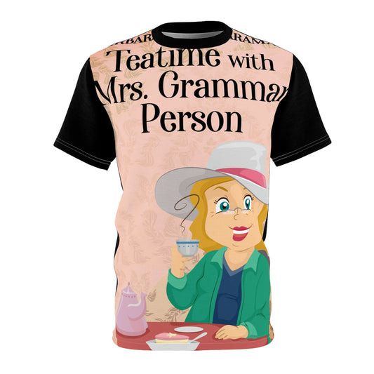 Teatime With Mrs. Grammar Person - Unisex All-Over Print Cut & Sew T-Shirt