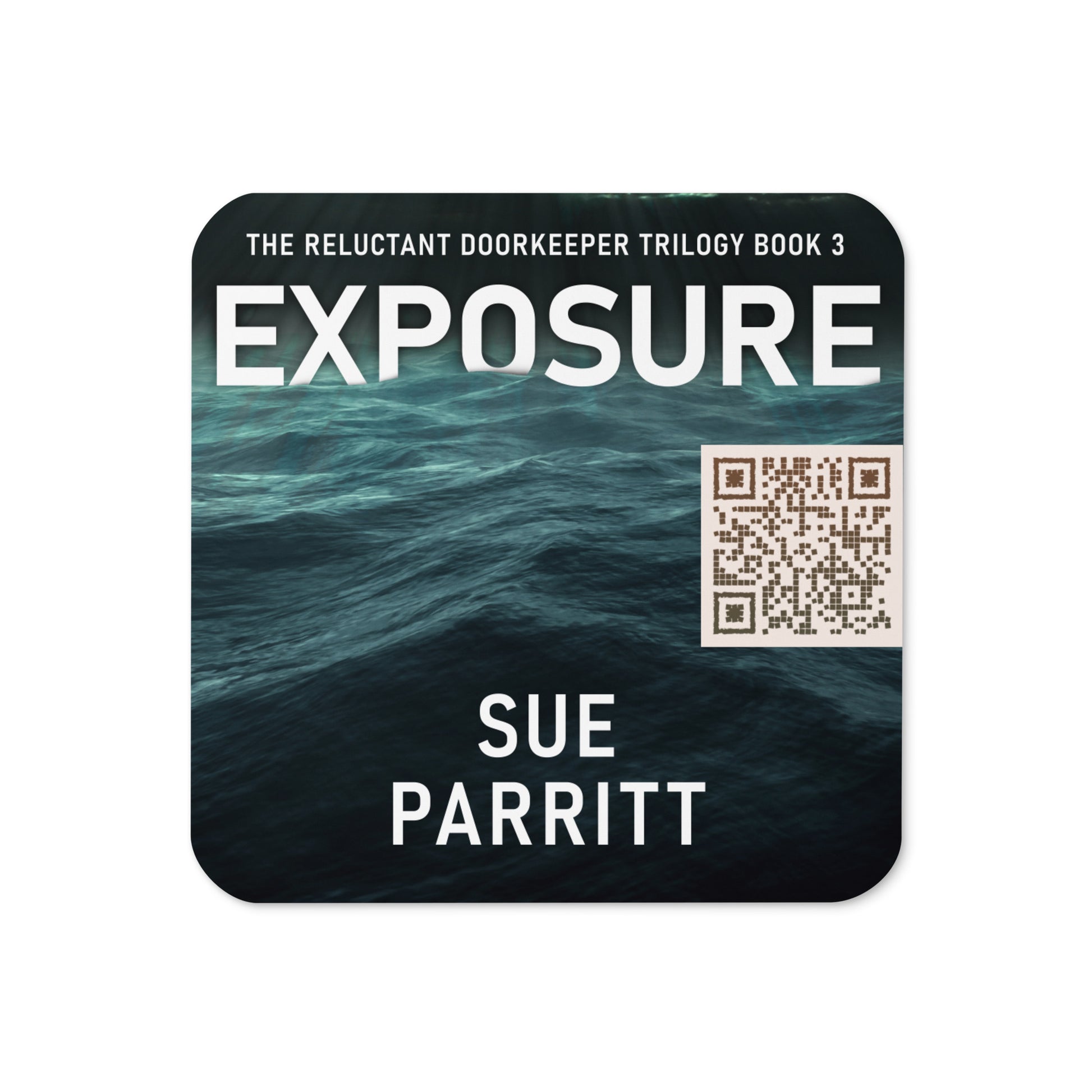 coaster with cover of Sue Parritt's book Exposure