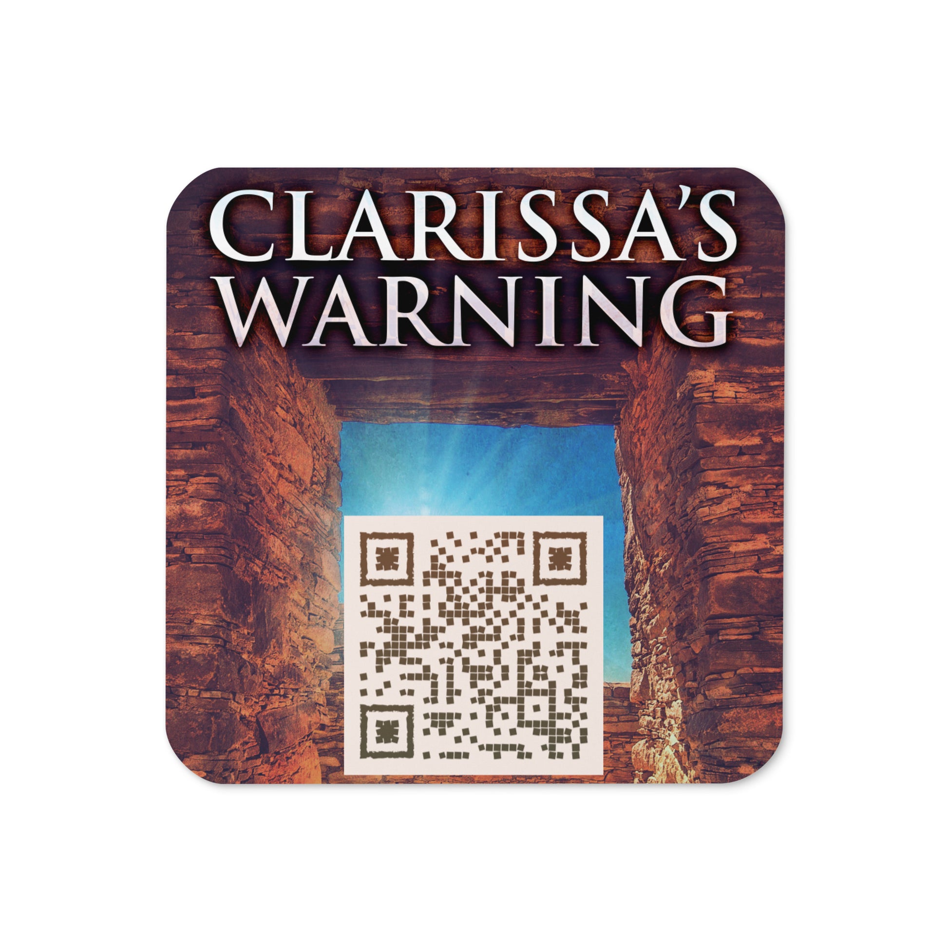 coaster with cover art from Isobel Blackthorn's book Clarissa's Warning