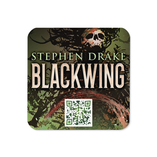 coaster with cover art from Stephen Drake’s book Blackwing