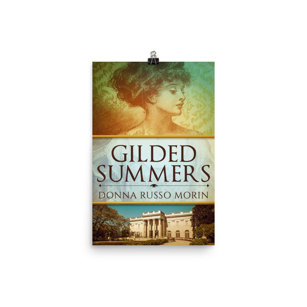 poster with cover art from Donna Russo Morin's book Gilded Summers