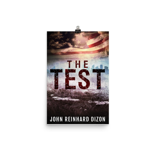 poster with cover art from John Reinhard Dizon's book The Test