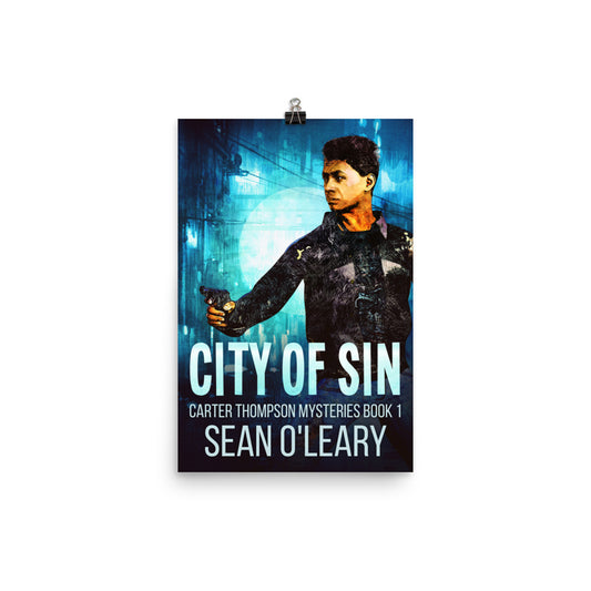 poster with cover art from Sean O'Leary's book City Of Sin