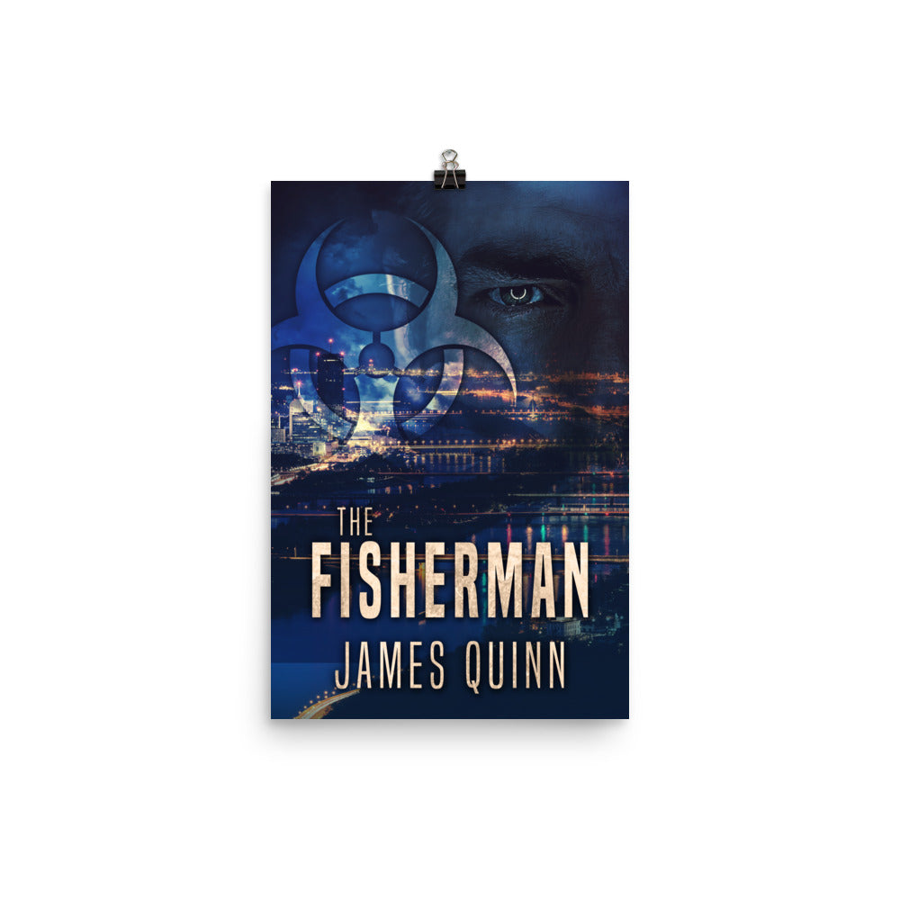 poster with cover art from James Quinn's book The Fisherman