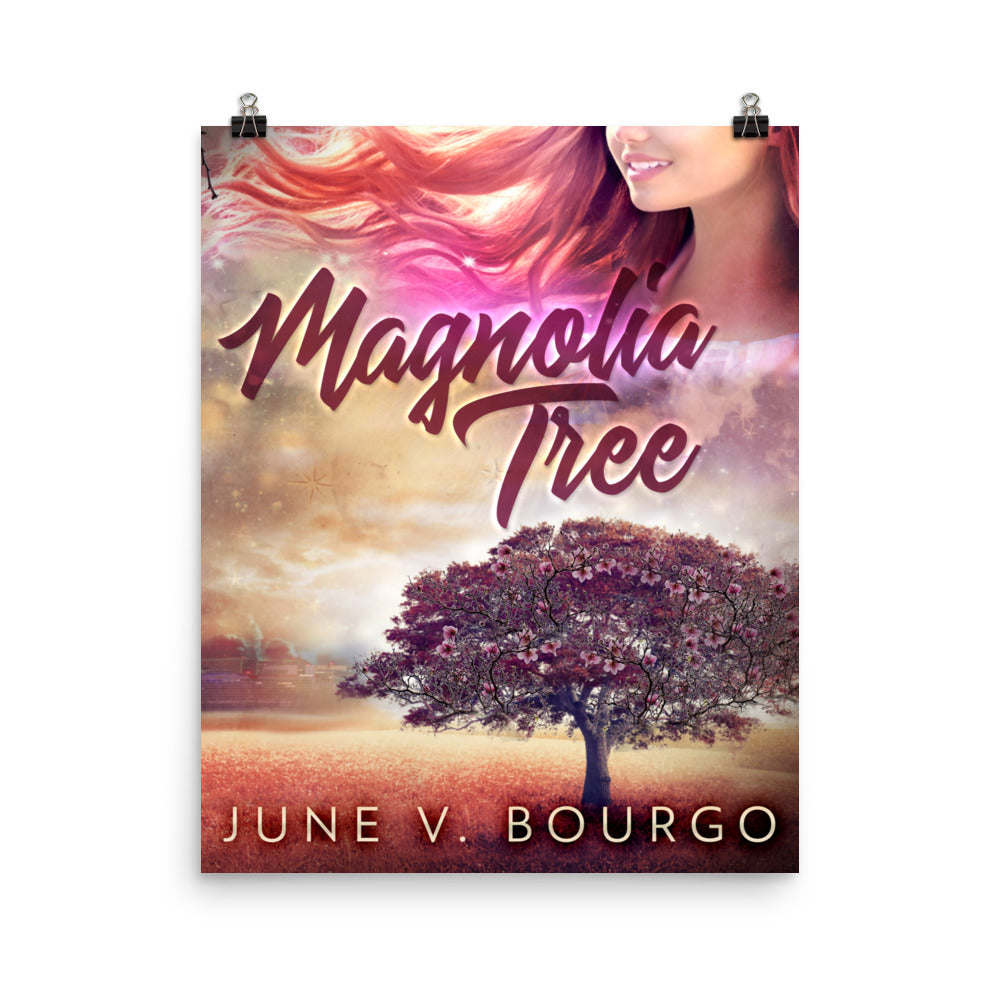 poster with cover art from June V. Bourgo's book Magnolia Tree
