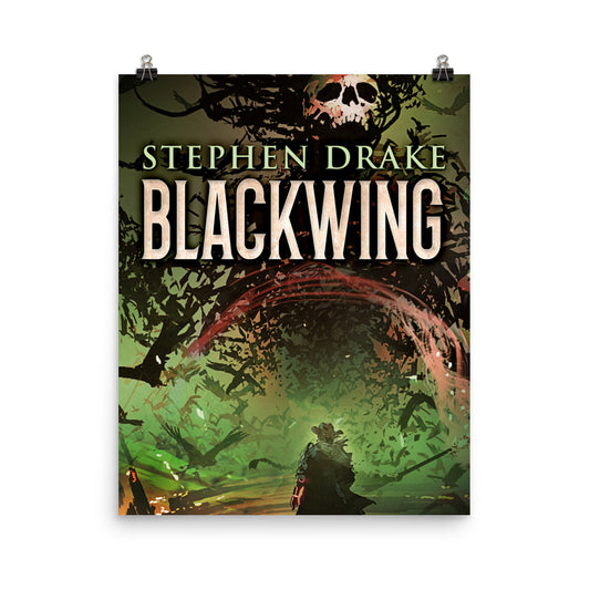 poster with cover art from Stephen Drake's book Blackwing