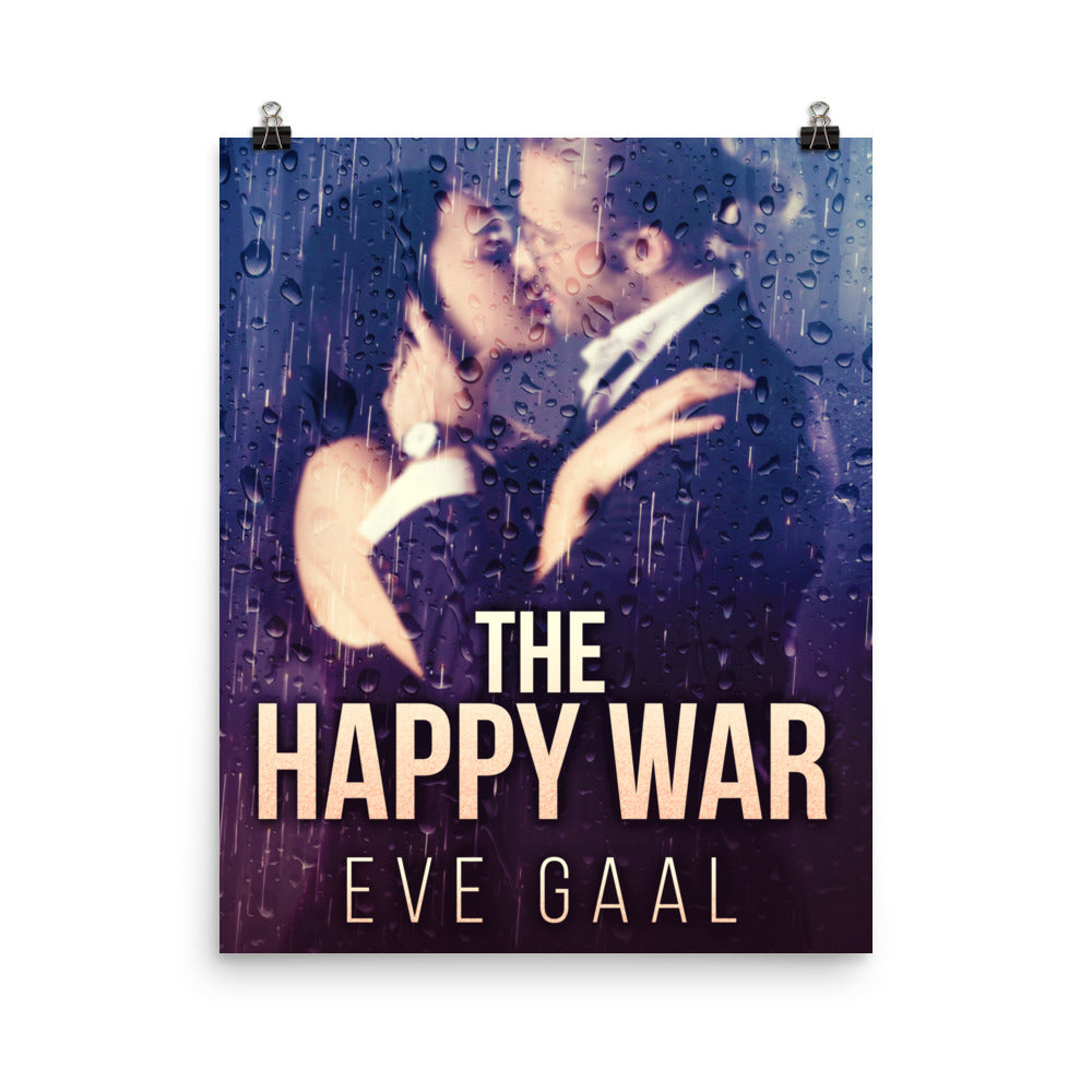 poster with cover art from Eve Gaal's book The Happy War