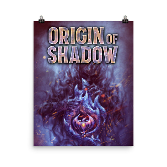 poster with cover art from D.M. Cain's book Origin Of Shadow
