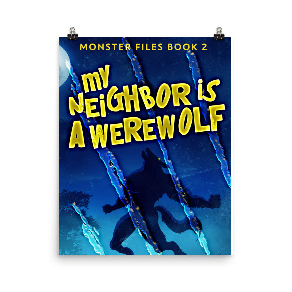 poster with cover art from A.E. Stanfill's book My Neighbor Is A Werewolf