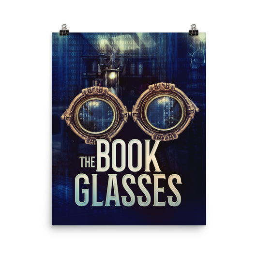 poster with cover art from Arthur Bozikas's book The Book Glasses