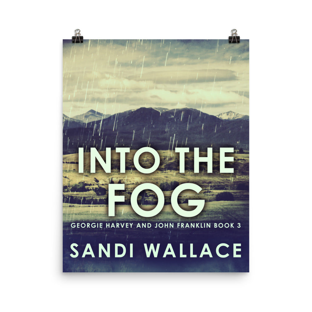 poster with cover art from Sandi Wallace's book Into The Fog