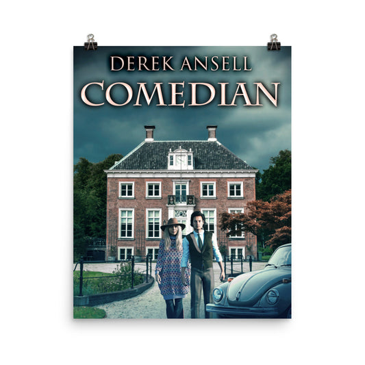 poster with cover art from Derek Ansell's book Comedian