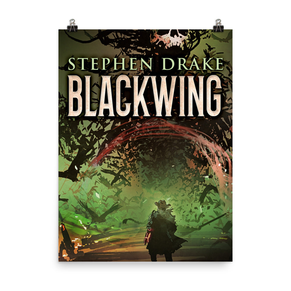poster with cover art from Stephen Drake's book Blackwing