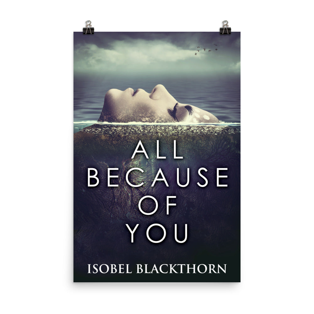 poster with cover art from Isobel Blackthorn's book All Because Of You