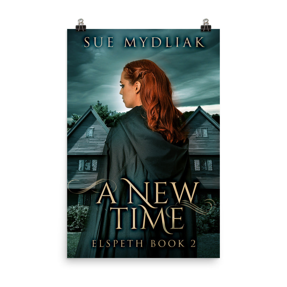 poster with cover art from Sue Mydliak's book A New Time