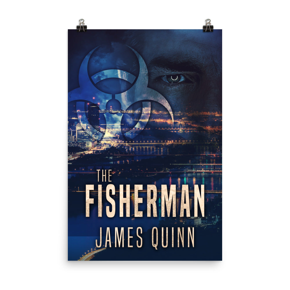 poster with cover art from James Quinn's book The Fisherman