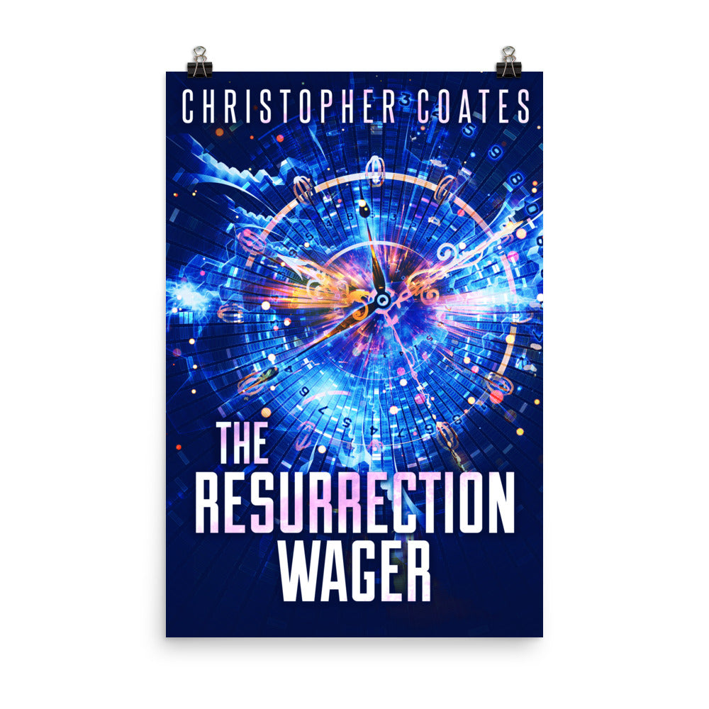 poster with cover art from Christopher Coates's book The Resurrection Wager