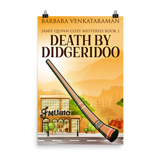 poster with cover art from Barbara Venkataraman's book Death By Didgeridoo