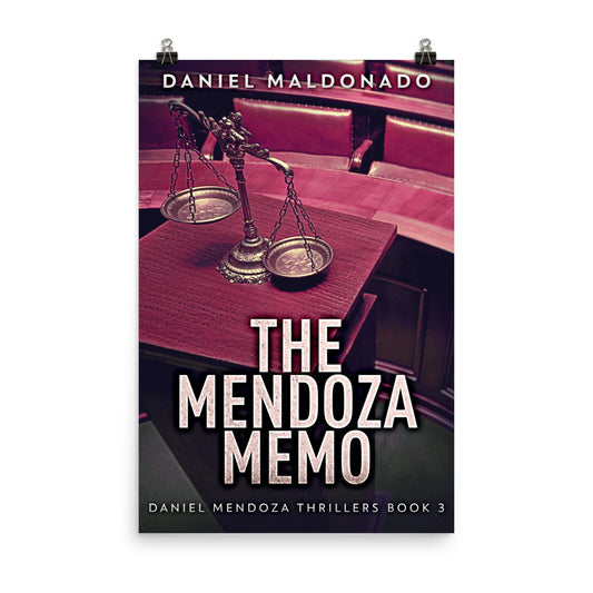 poster with cover art from Daniel Maldonado's book The Mendoza Memo