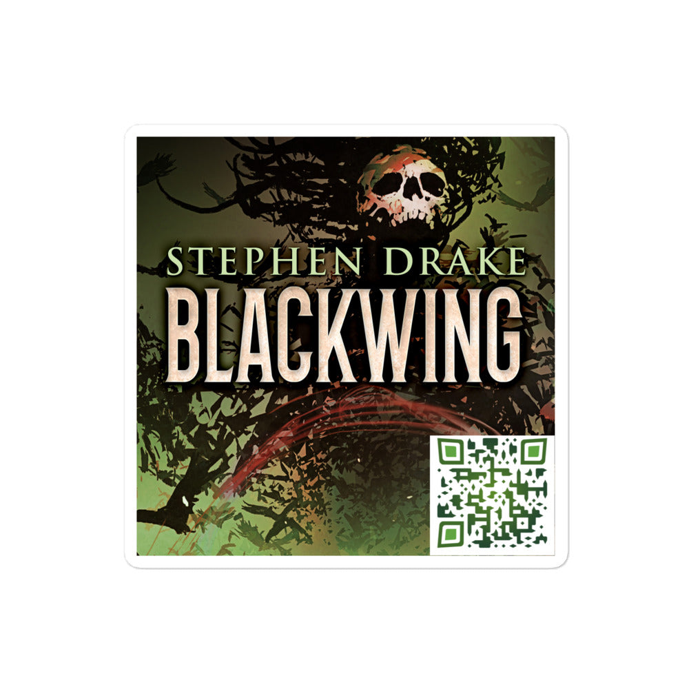 sticker with cover art from Stephen Drake’s book Blackwing