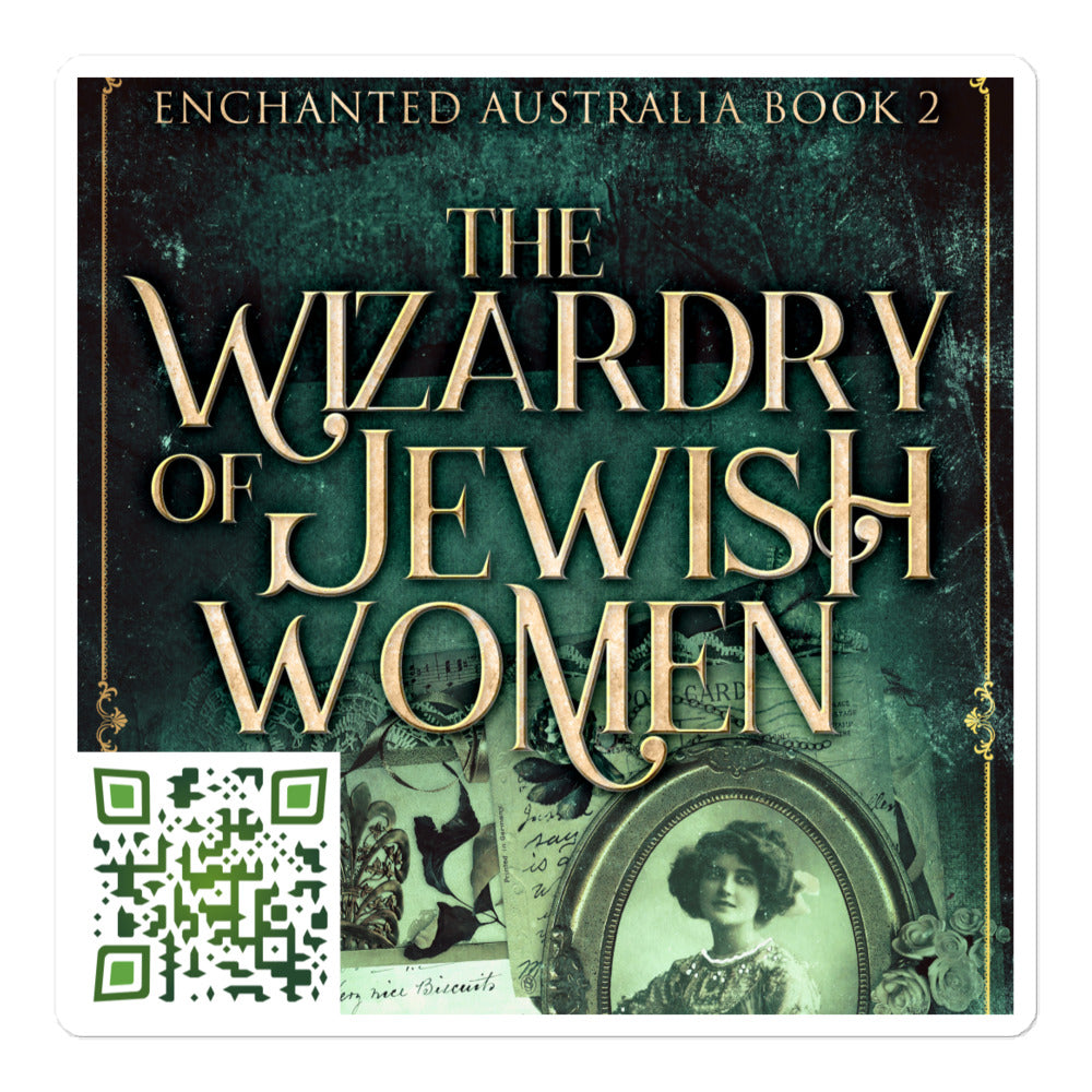 sticker with cover art from Gillian Polack’s book The Wizardry of Jewish Women